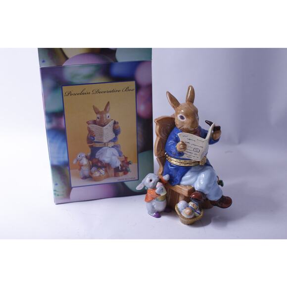 Rabbit Reading a Newspaper, Porcelain Decorative Box, Easter, Tabletop, Trinket - Picture 1 of 4